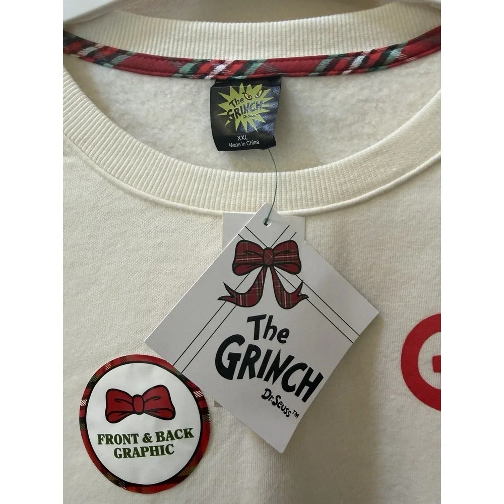 Dr. Seuss Adult Front-and-Back The Grinch Graphic Sweatshirt-Cream Sz XXL NWT